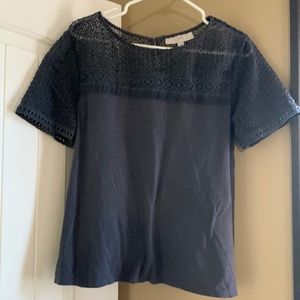 Loft Charcoal Grey Shirt with Lace Size Small